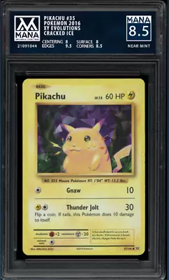 2016 Pokemon XY Evolutions Cracked Ice Pikachu 35/108 MANA 8.5 PSA 8.5 - NM - Image 1 of 3