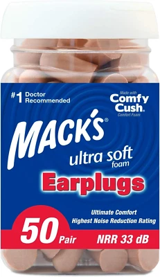 MCKEON PRODUCTS Mack'S Ultra Soft Foam Earplugs, 50 Pair - 33Db Highest NRR, Comfortable Ear Pl