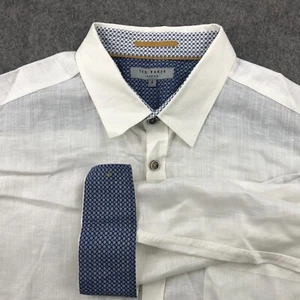 Ted Baker Shirt Men 4 Large White Linen Blend Flip Cuff Coastal Business Casual - Picture 1 of 16
