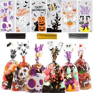 180 Pack Halloween Cellophane Treat Bags, Plastic Goodie Candy Bag for Kids Clea - Picture 1 of 7
