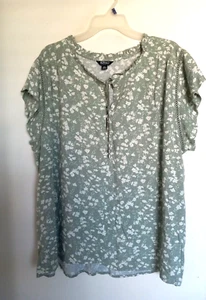 BUFFALO XXL 2XL Green Floral Pullover Lightweight Viscose Shirt Blouse - Picture 1 of 3