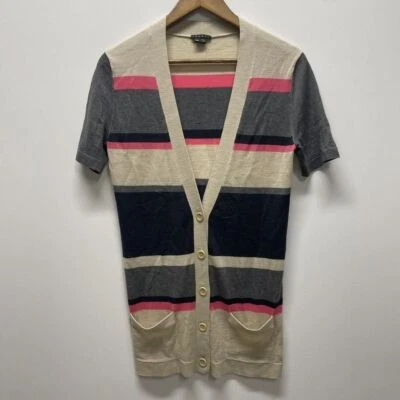 Theory Cardigan Womens Size Medium Gwyneth Striped Long Wool *thread pull - Image 1 of 4