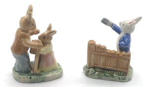 Lot of 2 Vtg Kessler Ceramic Bunny Bunnies 4x3 Hand Painted Grandpa Neighbor A - Picture 1 of 5