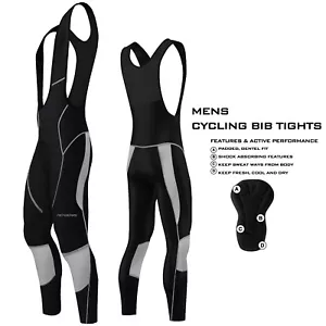 NEW Mens Cycling Compression Pants Bib Tights Long Padded MTB Road Bike Lycra - Picture 1 of 7