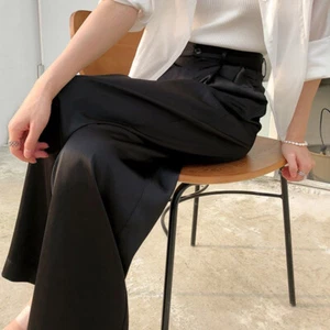 Womens Summer Silk Satin Pants High Straight Leg Pants Trousers Leggings OL - Picture 1 of 20