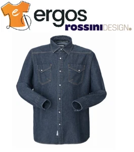 ROSSINI Camicia DENIM JAZZ BLU Lavoro Uomo di Jeans Manica Lunga Bottoni HH011 - Foto 1 di 2