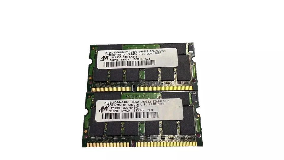 MT16LSDF6464HY-133D2 Micron Original 1GB 2x512MB PC133 DDR 133 MHz SODIMM Memory - Image 1 of 1
