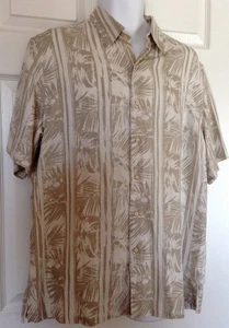 Tasso Elba Island Men's Shirt Large Silk Linen Hawaiian Aloha Camp Leaves - Picture 1 of 4