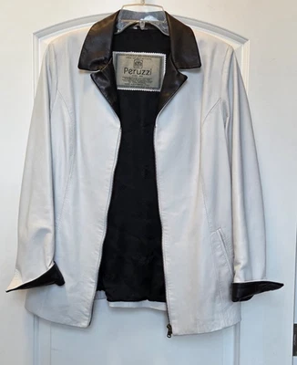 Chaqueta de Cuero Italiana Blanca Peruzzi Firenze Cremallera Frontal con Cinturón Talla 44 Envío Gratis Foto 1 de 4