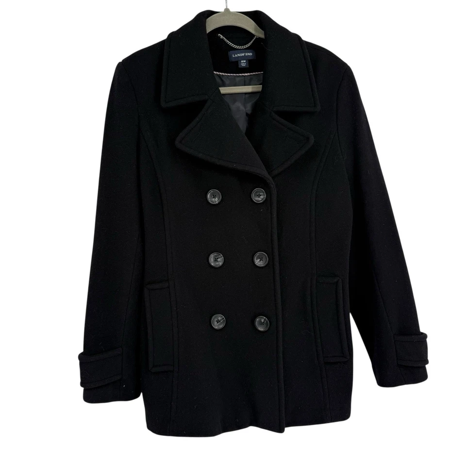 Abrigo Lands’ End para mujer de lana mezcla de cachemir guisante talla 16W forrado con doble botonadura Foto 1 de 4
