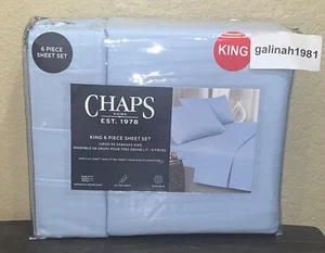 Set lenzuola CHAPS by Ralph Lauren 6 pezzi KING con 4 federe a righe blu chiaro - Foto 1 di 5