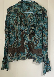 Camicetta TAILOR by B moss donna stampa paisely volant davanti manica svasata blu - Foto 1 di 6