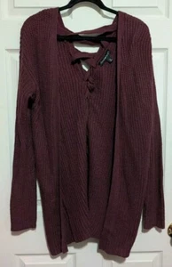 Derek Heart Open Cardigan L Overiszed Purple Lace-up Back - Picture 1 of 6