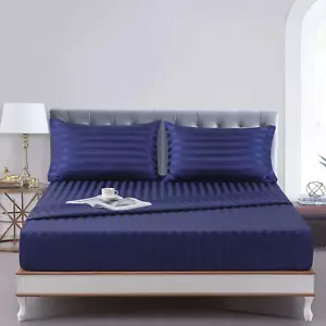 Satin-Silk Sheets Queen Size Bed Set, Navy Blue Soft Cooling Deep Pocket Queen S - Picture 1 of 7