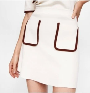Zara Knit Rock Damen M Creme Braun Taschenbesatz A Linie Rock - Bild 1 von 7
