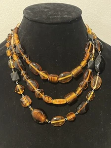 Chicos 3 Strand black, brown amber glass beads - Picture 1 of 4