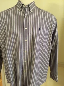Polo Ralph Lauren Men's L/S Shirt Purple White Green Stripe XL Blake 100% Cotton - Picture 1 of 11