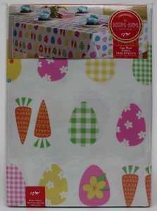 Easter Blossoms & Blooms White Egg Hunt Vinyl 60x102 Oblong Tablecloth NIP - Picture 1 of 1