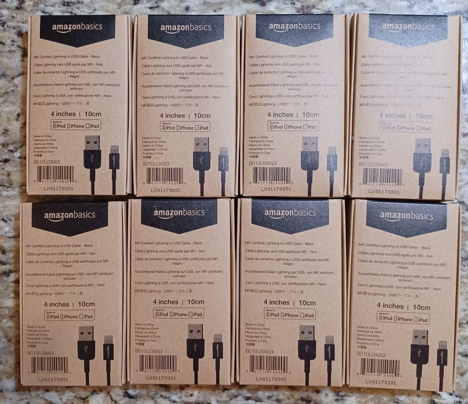 Paquete de 8 - Cable USB 4 pulgadas Amazon Basics PARA PRODUCTOS I-PHONE CAJA NUEVA-26 Foto 1 de 2