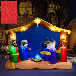 8FT Christmas Inflatable Nativity Scene Outdoor Led Lighted Lawn Yard Decoration - Picture 1 of 7