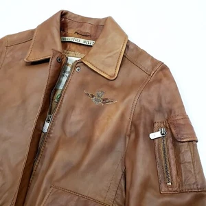 AERONAUTICA MILITARE A-2 Leather Pilot Bomber Jacket Metal Wire Embroidery i42 M - Picture 1 of 13