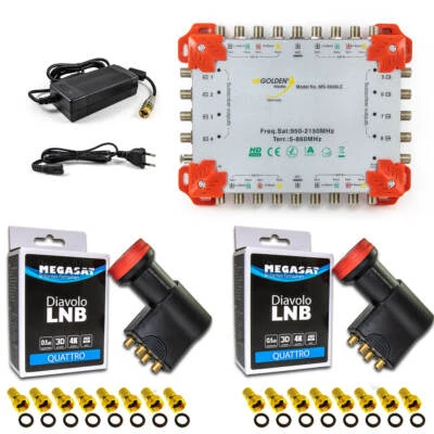 Multischalter 9/8 + 2 Quattro LNB ▶︎ 8 Teilnehmer HDTV 4K Digital GM Multiswitch - Bild 1 von 4