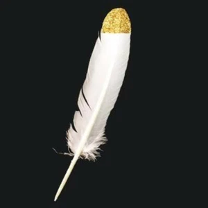 Pluma de ala de pavo - punta de brillo de oro blanco - Imagen 1 de 2