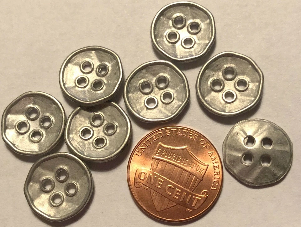 8 Concave Silver Tone Metal Sew-through Buttons Just Over 1/2" 13.3mm 9971 - Image 1 of 1