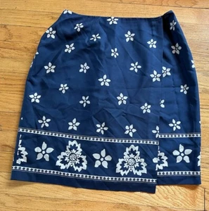 Amanda Smith Rock reine Seide Damen Gr. 12 blau elfenbein Blumen Bleistift klassisch schick - Bild 1 von 10