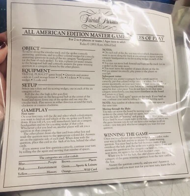 Trivial Pursuit All American Edition Replacement Game Part - Instructions - 1993 - Image 1 of 2