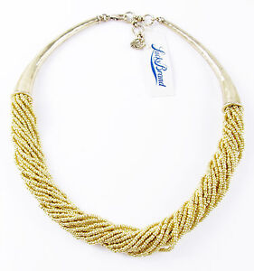  Lucky Brand Beaded Gold Tone Torsade Horn Collar Necklace