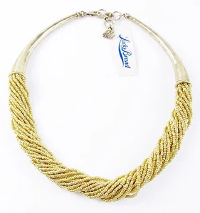 New $49 LUCKY BRAND Beaded Gold Tone Torsade Horn Collar Necklace - Picture 1 of 4