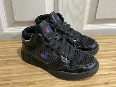 Boy’s Champion Athletic Shoes Black Leather & Mesh with Logo Big Kids Size 1 - Image 1 of 4