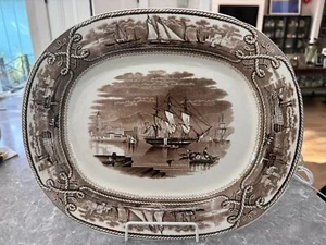 Mason’s 1880s AMERICAN MARINE Perfect 15” Brown & White Transferware Platter - Picture 1 of 10
