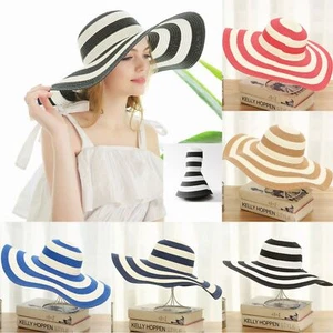 Sombrero de playa para mujer verano ala ancha sombrero de paja grande flojo plegable gorra para el sol EE. UU. - Imagen 1 de 18