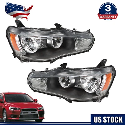 Pair For 2008-17 Mitsubishi Lancer EVO X Headlights Headlamps Halogen Set LH+RH - Image 1 of 4