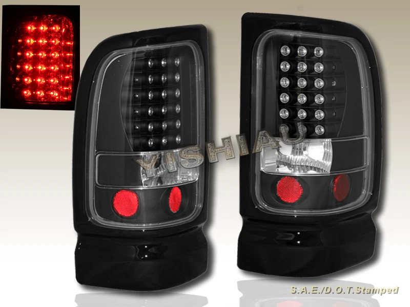 94-99 00 01 DODGE RAM 1500/2500/3500 JDM BLK L.E.D TAIL LIGHTS - Image 1 of 2