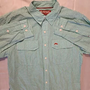 Simms Fishing Shirt Mens S Check Plaid Button Down Sportsman Fisherman Outdoor - Picture 1 of 8