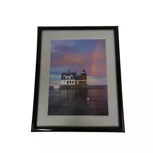 Maine Rockland Breakwater Lighthouse Signed Photograph George A. Miller Rainbow - Picture 1 of 12