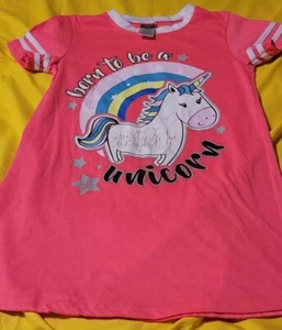 Angel Face Girls Size 10 Neon Pink "Born to be a unicorn" s-s tunic/nightshirt - Picture 1 of 2