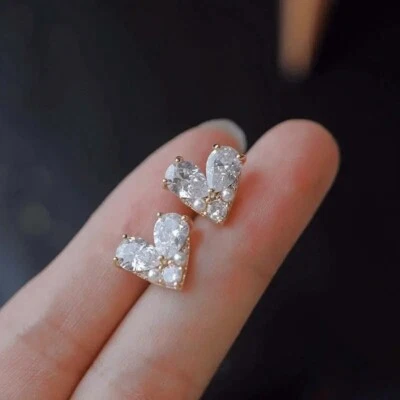Fashion Women Exquisite Heart Shaped Stud Earrings Decorative Birthday Gift Girl - Image 1 of 4