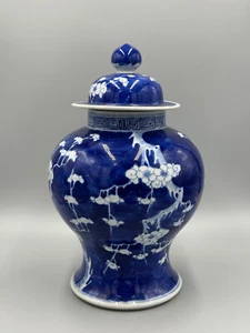 Antique 19th c. Chinese Porcelain Blue & White Prunus Temple Jar 13'' - Picture 1 of 14