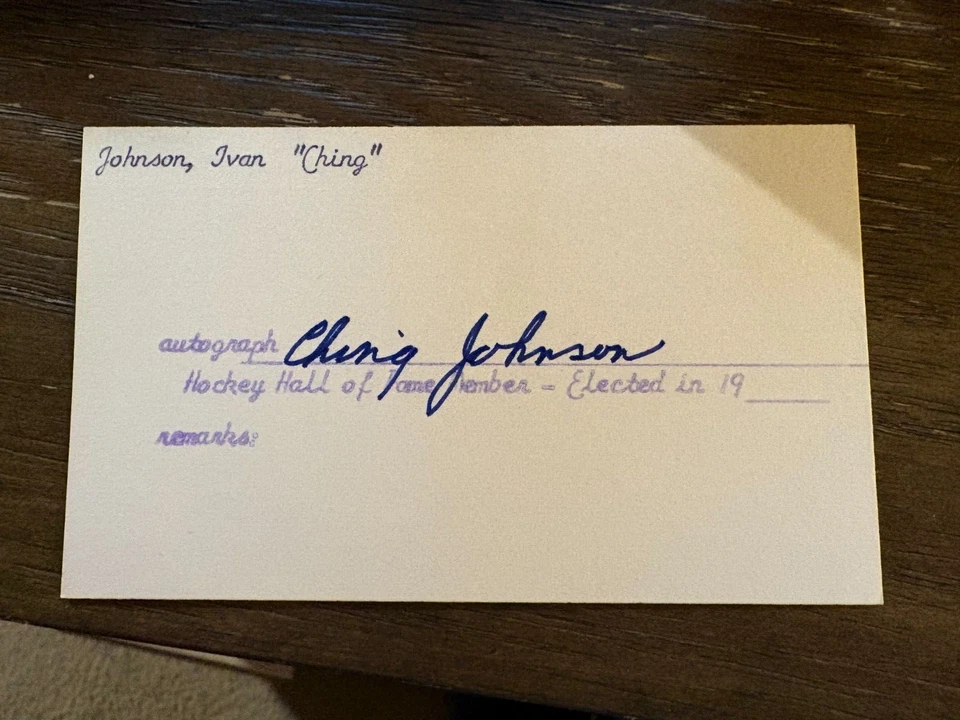 Tarjeta índice de hockey autografiada firmada por Ivan Ching Johnson New York Rangers HOF 3x5 Foto 1 de 1