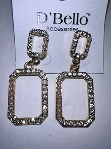D Bello Accessories Pierced Earrings Drop Dangle Rhinestones Gold Tone New 12P - Picture 1 of 5
