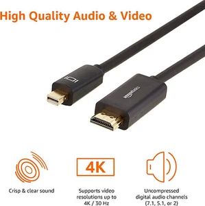 Amazon Basics Mini DisplayPort to HDMI Cable - 0.9 m (3 Feet) - Black - Picture 1 of 6