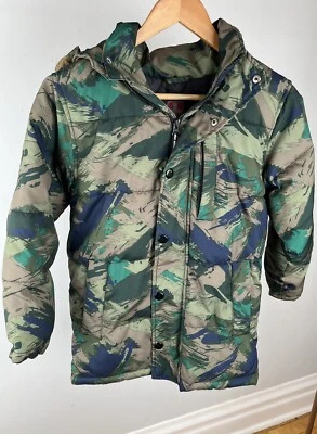 Boys Swiss Tech Camo Puffer Parka Jacket Detachable Fur Lined Hood M/8 - Image 1 of 4