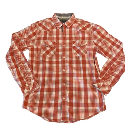 Camisa American Rag Naranja y Blanco A Cuadros Manga Larga Con Botones Talla M Foto 1 de 4