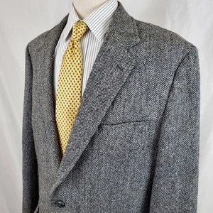 Jos A Bank Harris Tweed Sport Mantel Jacke 46XL grau schwarz Fischgrät zwei Knöpfe - Bild 1 von 10