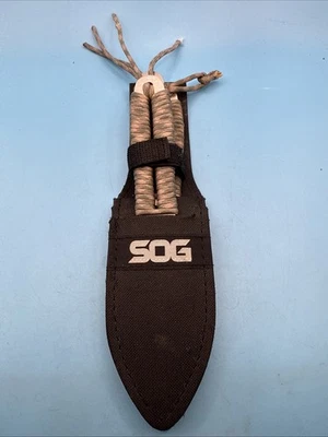 Sog Fling Knives 3 Piece Throwing Camo Paracord SS 4.5" Fixed Blades With Sheath - Image 1 of 4