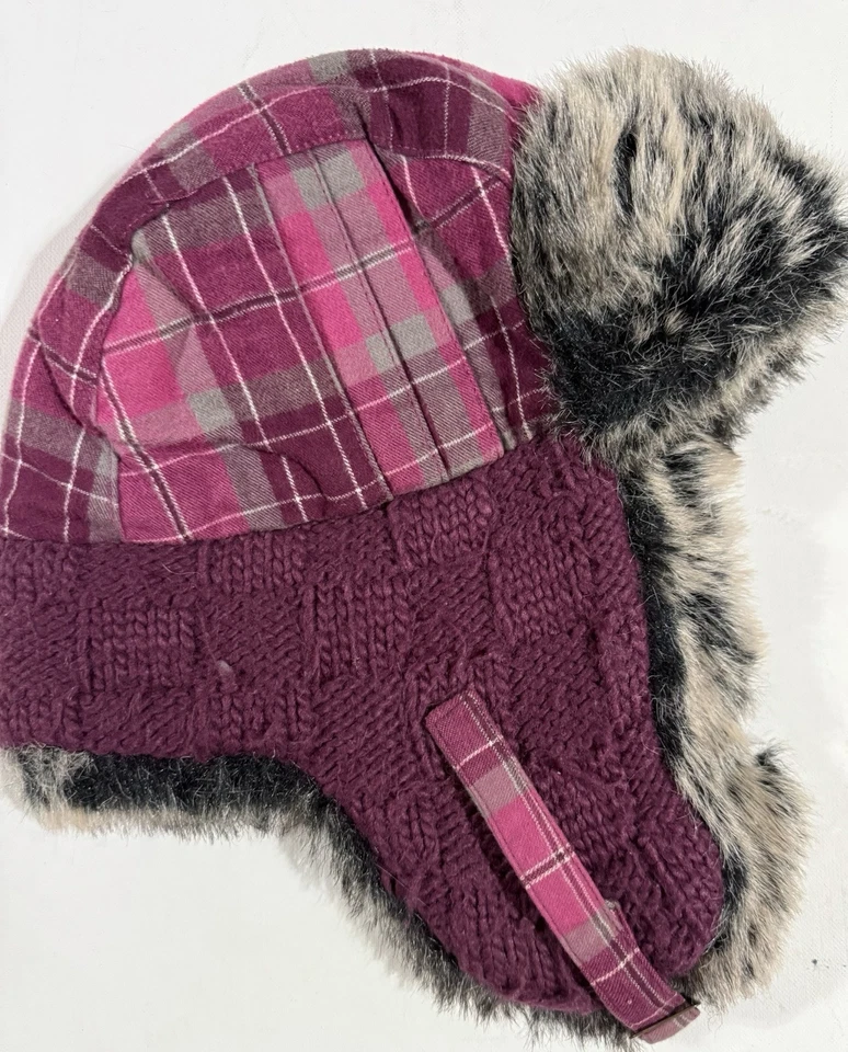 Sombrero a cuadros rosa #Cabela’s #Trapper - piel sintética - mezcla de lana - cuadros rosa para mujer  Foto 1 de 4